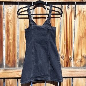 Topshop black denim button up mini dress sz 2